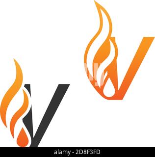 Letter V and fire waves, logo icon concept design template Stock Vector