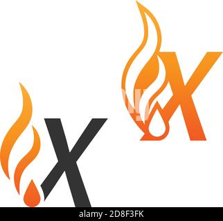 Letter X and fire waves, logo icon concept design template Stock Vector