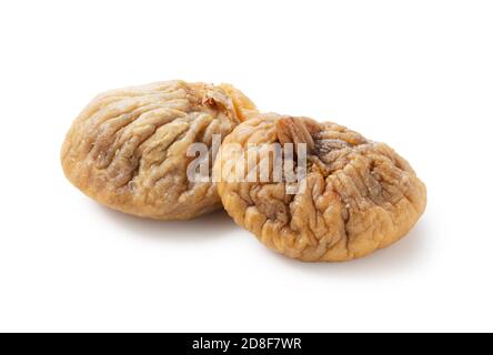 Two dried figs on a white background Stock Photo