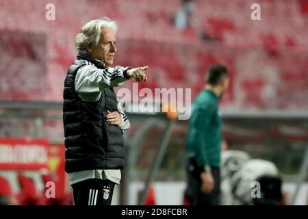 Lisbon. 29th Oct, 2020. Benfica's head coach Jorge Jesus gestures during the UEFA Europa League Group D football match between Benfica and Standard Liege at the Luz stadium in Lisbon, Portugal on Oct. 29, 2020. Credit: Pedro Fiuza/Xinhua/Alamy Live News Stock Photo