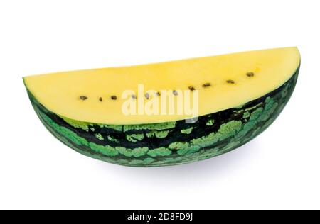 Watermelon fruit. Slice of yellow watermelon isolated on white background. Stock Photo