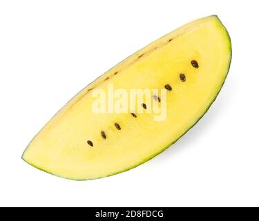 Watermelon fruit. Sliced yellow watermelon isolated on white background. Stock Photo