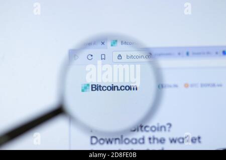 New York, USA - 26 October 2020: Bitcoin.com company website with logo close up, Illustrative Editorial Stock Photo