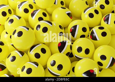 A lot of 3d yellow emoji emoticons. Face reaction. 3d illustration. Stock Photo