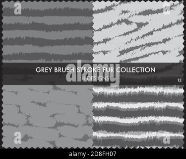 Grey Brush stroke fur collection includes 4 design swatches for fashion prints, homeware, graphics, backgrounds Stock Photo