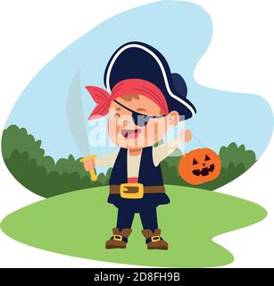 cute little boy dressed as a pirate character vector illustration design Stock Vector