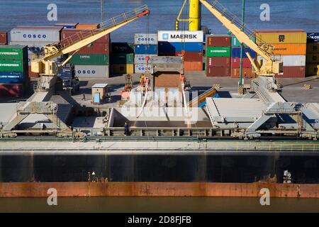 Ship loading grain in the Commercial Port, Montevideo, Uruguay, South America Stock Photo