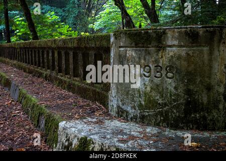 Abandoned bridge over Jordan Creek on the Avenue of the Giants and US 101 near Pepperwood along the Redwood Highway in Northern California. Closed to Stock Photo