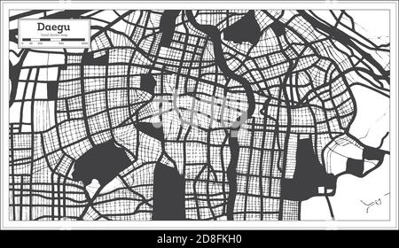 Daegu South Korea City Map in Black and White Color in Retro Style. Outline Map. Vector Illustration. Stock Vector