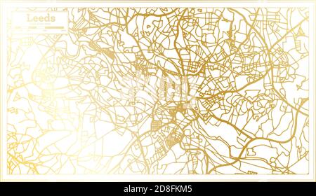 Leeds England City Map in Retro Style in Golden Color. Outline Map. Vector Illustration. Stock Vector