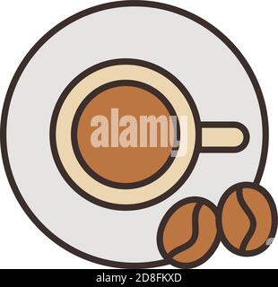 coffee ceramic cup drink with grains fill style icon vector illustration design Stock Vector