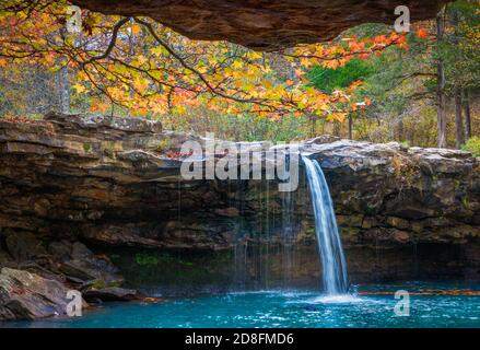 Falling Beauty Waterfall also known as Falling Water Waterfall is a natural wonder in the Ozark National Forest, Arkansas. Stock Photo