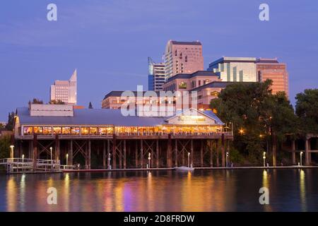 Sacramento River & Skyline at twilight, California, USA Stock Photo