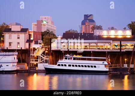 Old Town & Sacramento River at twilight, California, USA Stock Photo