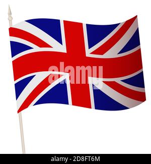 Vector Waving flag on a flagpole. The national flag of England. Color symbol isolated on white. Stock Vector