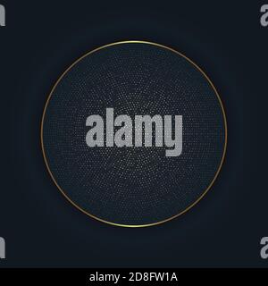 Gold shiny circle frame with halftone ornament on luxury background Stock Vector
