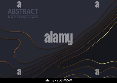 Geometric cut paper black luxury background with gold elements, topography map concept. Stock Vector