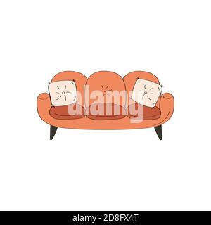 Couch doodle icon. Cute sofa sign. Vector hand drawn illustration Stock Vector