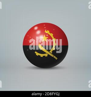 Realistic glossy plastic ball or sphere with flag of Angola Stock Vector