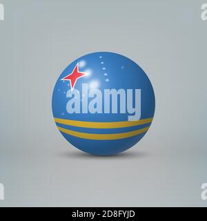 Realistic glossy plastic ball or sphere with flag of Aruba Stock Vector