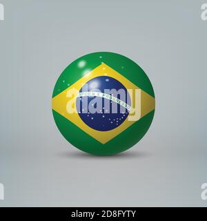 Realistic glossy plastic ball or sphere with flag of Brazil Stock Vector