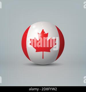 Realistic glossy plastic ball or sphere with flag of Canada Stock Vector