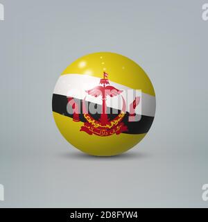 Realistic glossy plastic ball or sphere with flag of Brunei Stock Vector