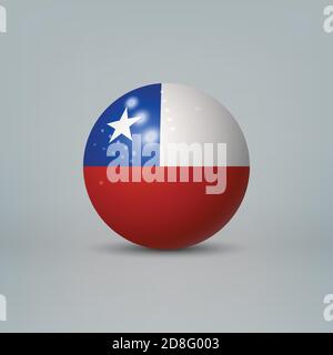 Realistic glossy plastic ball or sphere with flag of Chile Stock Vector