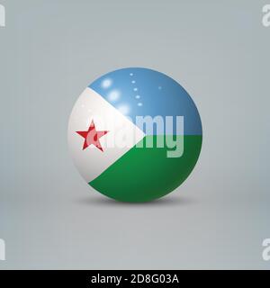 Realistic glossy plastic ball or sphere with flag of Djibouti Stock Vector