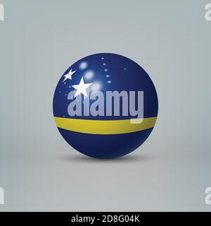 Realistic glossy plastic ball or sphere with flag of Curacao Stock Vector