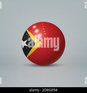 Realistic glossy plastic ball or sphere with flag of East Timor Stock Vector
