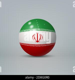 Realistic glossy plastic ball or sphere with flag of Iran Stock Vector