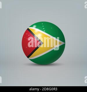 Realistic glossy plastic ball or sphere with flag of Guyana Stock Vector