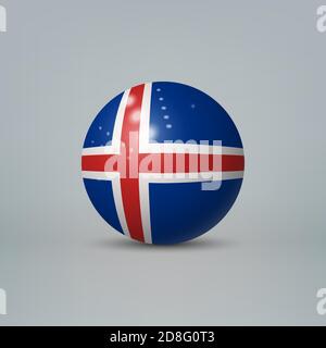 Realistic glossy plastic ball or sphere with flag of Iceland Stock Vector