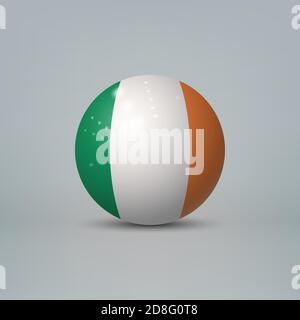 Realistic glossy plastic ball or sphere with flag of Ireland Stock Vector