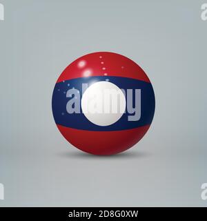 Realistic glossy plastic ball or sphere with flag of Laos Stock Vector