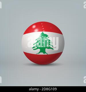 Realistic glossy plastic ball or sphere with flag of Lebanon Stock Vector