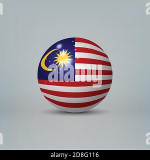 Realistic glossy plastic ball or sphere with flag of Malaysia Stock Vector