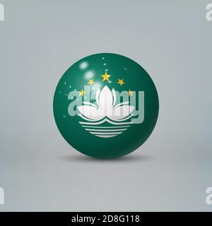 Realistic glossy plastic ball or sphere with flag of Macao Stock Vector