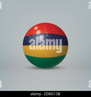 Realistic glossy plastic ball or sphere with flag of Mauritius Stock Vector