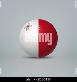Realistic glossy plastic ball or sphere with flag of Malta Stock Vector