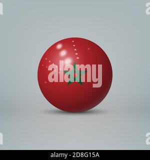 Realistic glossy plastic ball or sphere with flag of Morocco Stock Vector