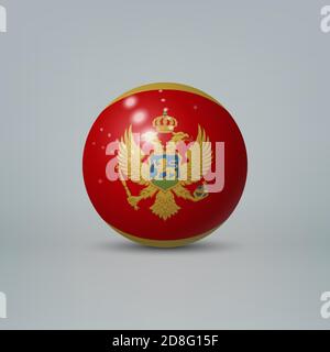 Realistic glossy plastic ball or sphere with flag of Montenegro Stock Vector