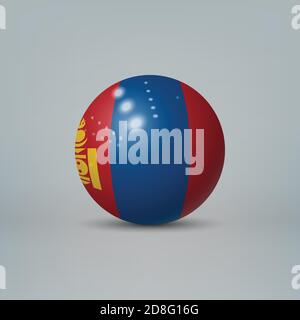 Realistic glossy plastic ball or sphere with flag of Mongolia Stock Vector