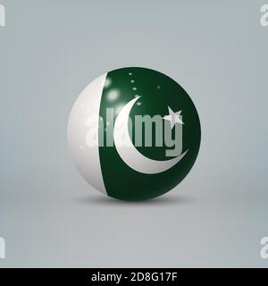 Realistic glossy plastic ball or sphere with flag of Pakistan Stock Vector