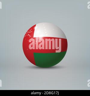 Realistic glossy plastic ball or sphere with flag of Oman Stock Vector