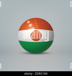Realistic glossy plastic ball or sphere with flag of Niger Stock Vector