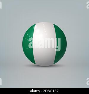 Realistic glossy plastic ball or sphere with flag of Nigeria Stock Vector
