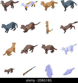 Mink icons set. Isometric set of mink vector icons for web design isolated on white background Stock Vector