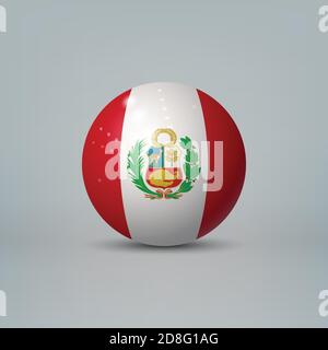 Realistic glossy plastic ball or sphere with flag of Peru Stock Vector